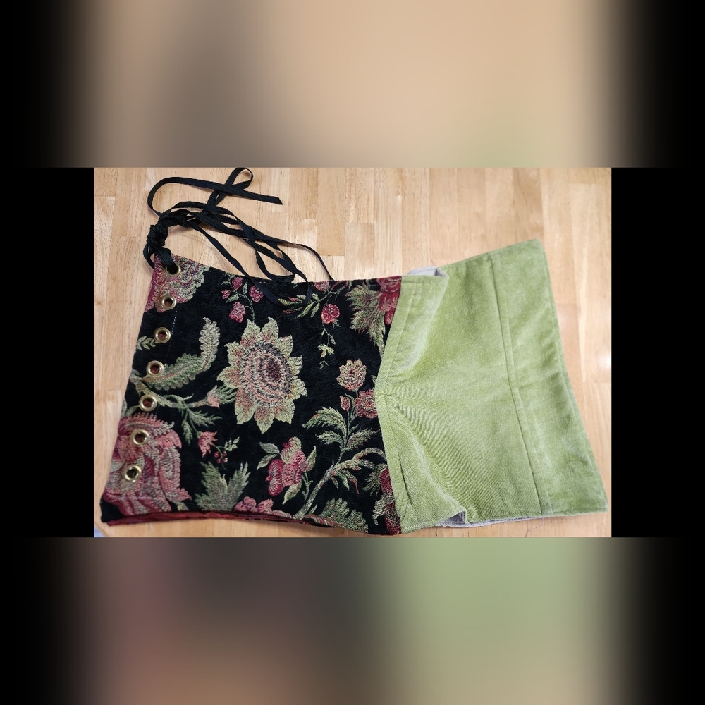 Floral Black and Green Corset